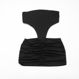 EVE Solid Color Short Sleeve Romper+Mini Dress 2 Piece Set GSZM-J25ST482