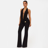 EVE Halterneck Backless Tops Micro Flare Pants 2 Piece Set GDSF-D25ST556