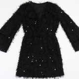 EVE Deep V Neck Long Sleeve Mini Dress CYA-902210