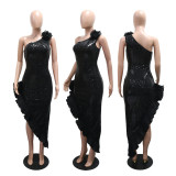 EVE Slash Shoulder Sequin Split Long Dress CYA-902137