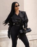 EVE Double-breasted Lapel Tie Up Coat ZSD-0776