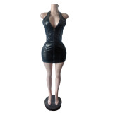 EVE Sleeveless Zipper PU Leather Mini Dress MEM-88678