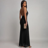 EVE Hot Drill Backless Solid Color Maxi Dress CYA-902228