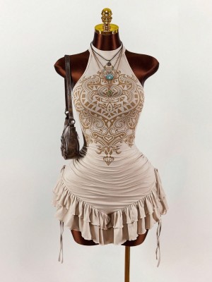 EVE Sleeveless Print Drawstring Mini Dress GXIY-K25L1806