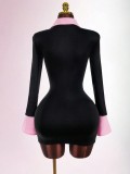 EVE Lapel Contrast Color Mini Dress GXIY-K25L1742