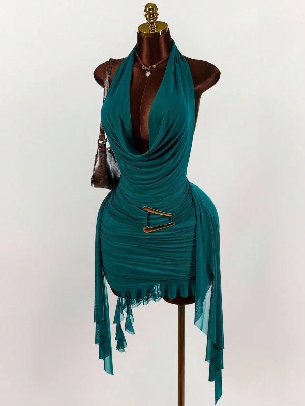 EVE Solid Color Backless Irregular Mini Dress GXIY-K25L1668