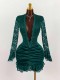 EVE Solid Color Lace Deep V Neck Ruched Mini Dress GXIY-K25L1638
