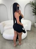 EVE Solid Color Warp Chest Tie Up Mini Dress GXIY-K25L1544