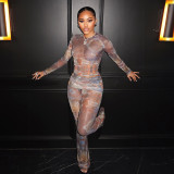 EVE Print Long Sleeve See Through Two Piece Pants Set GSLF-K25S88792