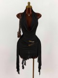EVE Solid Color Backless Irregular Mini Dress GXIY-K25L1668