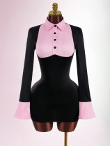 EVE Lapel Contrast Color Mini Dress GXIY-K25L1742