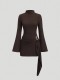 EVE Solid Color High Collar Flare Sleeve Mini Dress GXIY-K25L1627