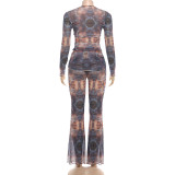 EVE Print Long Sleeve See Through Two Piece Pants Set GSLF-K25S88792