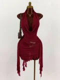 EVE Solid Color Backless Irregular Mini Dress GXIY-K25L1668
