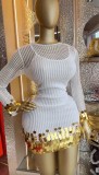 EVE Hollow Out Long Sleeve Sequin Mini Dress GCNE-73456