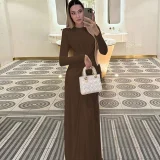 EVE Long Sleeve Solid Color Slim Maxi Dress BLG-D4817237K