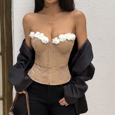 EVE Embroidered Lace Patchwork Tie Up Fishbone Top GOMN-71138