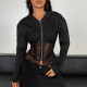 EVE Lace Patchwork Zipper Hooded Coats GOMN-71348