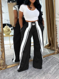 EVE Contrast Color Casual Wide Leg Pants AIL-342