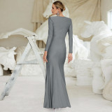 EVE Long Sleeve Solid Color Slim Maxi Dress BLG-D4817237K