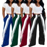 EVE Contrast Color Casual Wide Leg Pants AIL-342