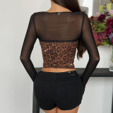 EVE Leopard Print Mesh Patchwork Long Sleeve Tops GOMN-71298