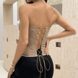 EVE Embroidered Lace Patchwork Tie Up Fishbone Top GOMN-71138