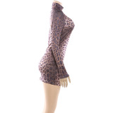 EVE Leopard Print Long Sleeve Mini Dress GYME-K25D89757