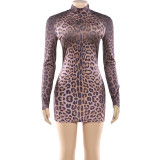 EVE Leopard Print Long Sleeve Mini Dress GYME-K25D89757