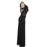 EVE Sexy Mesh Patchwork Tie Up Backless Maxi Dress GYME-K25D90101