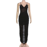 EVE Mesh Patchwork V Neck Backless Maxi Dress GYME-K25D88988