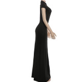 EVE Solid Color Short Sleeve Split Maxi Dress GYME-K25D87967