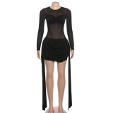 EVE Mesh Patchwork Ruched Mini Dress GYME-K25D87965