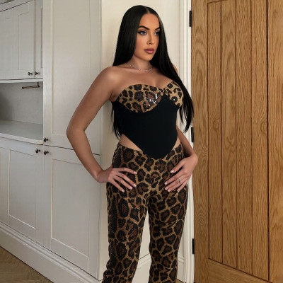 EVE Leopard Print Sequin Tops Seven-Tenths Pants Set GYME-K25S88975