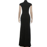EVE Solid Color Short Sleeve Split Maxi Dress GYME-K25D87967