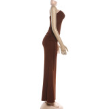 EVE Solid Color Wrap Chest Bodysuit Drawstring Long Skirt Suit  GYME-K25S88877