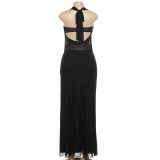 EVE Sexy Mesh Patchwork Tie Up Backless Maxi Dress GYME-K25D90101