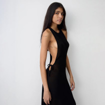 EVE Solid Color Tie Up Sleeveless Maxi Dress GYME-K25D89752