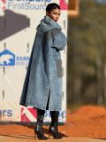 EVE Contrast Color Hooded Split Denim Midi Dress GYLN-0610