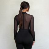 EVE Mesh Patchwork Long Sleeve Flare Jumpsuit GYME-K25Q87461