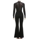 EVE Mesh Patchwork Long Sleeve Flare Jumpsuit GYME-K25Q87461