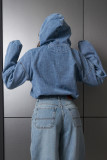EVE Loose Washed Hooded Denim Long Sleeve Tops GYAN-89362