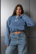 EVE Loose Washed Hooded Denim Long Sleeve Tops GYAN-89362