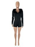 EVE Fur-Collar Long-Sleeve Slim Romper SHD-9595