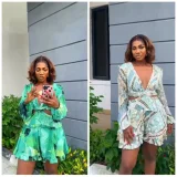 EVE Deep V Neck Print Ruffles Romper GMYU-2916