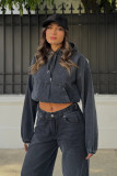 EVE Loose Washed Hooded Denim Long Sleeve Tops GYAN-89362
