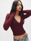 EVE V Neck Long Sleeve Crop Tops GWLS-202515