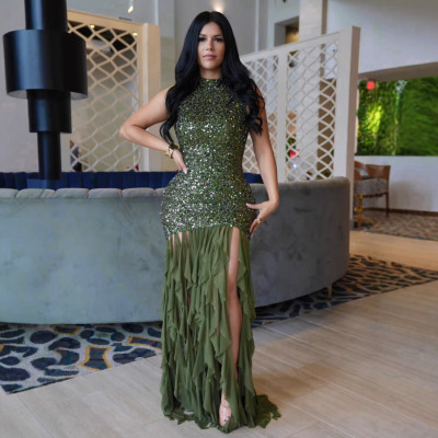 EVE Sequin Mesh Patchwork Sleeveless Maxi Dress NY-3862