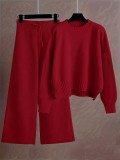 EVE Plus Size Knits Solid Color Wide Leg Two Piece Pants Set FSXF-F760