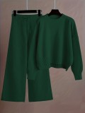EVE Plus Size Knits Solid Color Wide Leg Two Piece Pants Set FSXF-F760